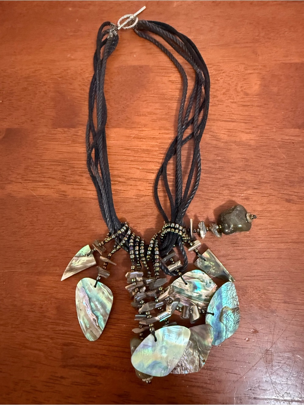 Handcrafted Abalone Shell Multi-Strand Necklace - Black Cord